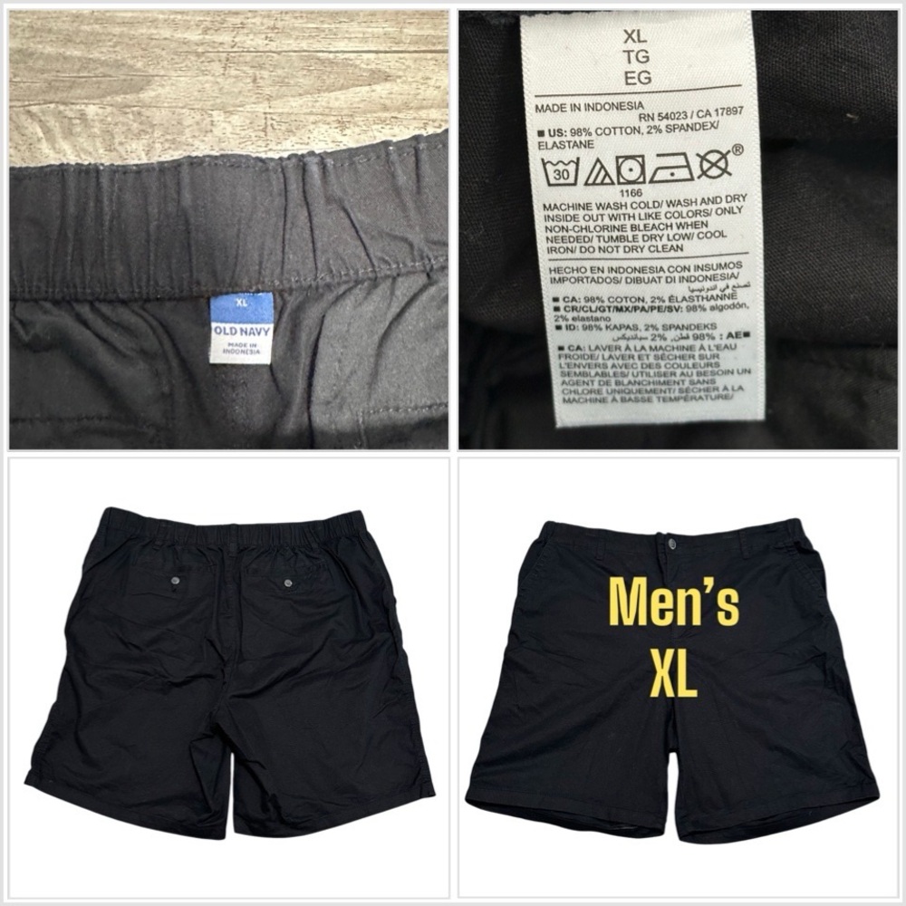 Men’s Old Navy XL Shorts Chino Khakis Black Twill Stretch Elastic Waist